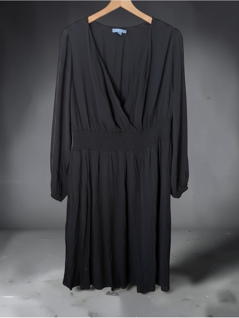 Draper James RSVP Black Smocked Wrap Dress 1X NWT